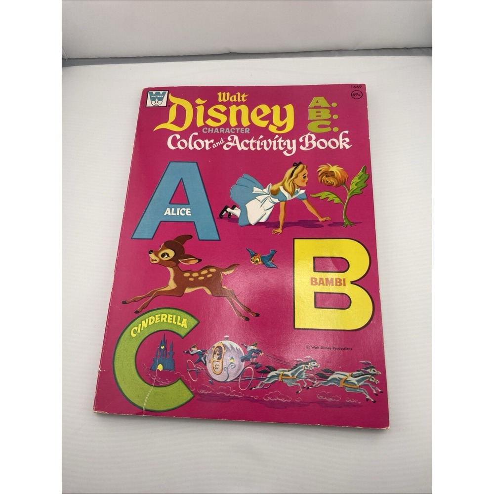 Disney Character color activity and book Vintage 1972 ABC Alice Bambi Cinderella